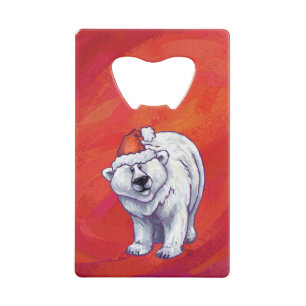 Polar Bear Christmas On Red Wallet Bottle Opener