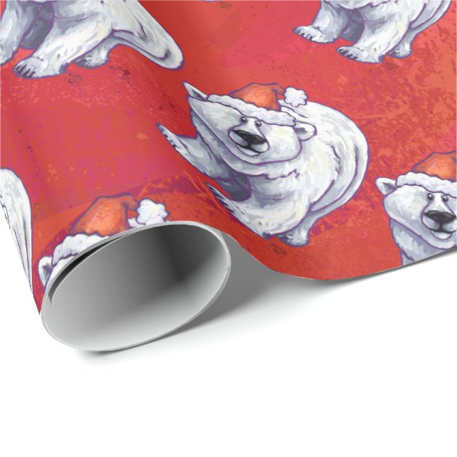 Polar Bear Christmas On Red Wrapping Paper (Roll Corner)