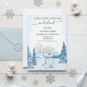 Polar Bear Christmas One First Birthday Winter  Invitation