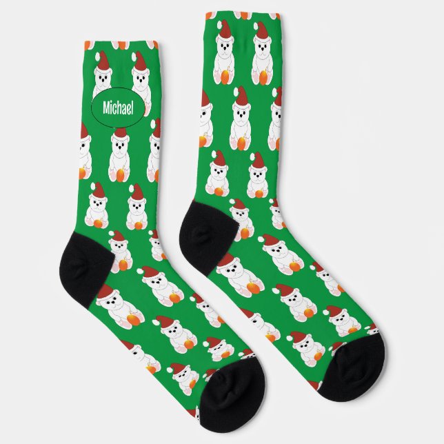 Polar bear Christmas Santa cute pattern Your name Socks (Right)