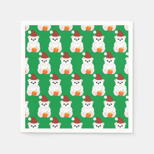 Polar bear Christmas Santa hat cute pattern green Napkin