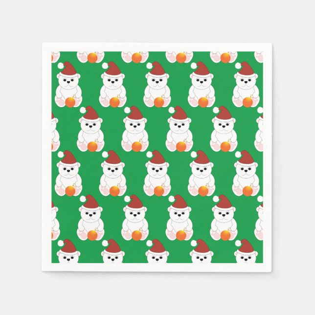 Polar bear Christmas Santa hat cute pattern green Napkin (Front)