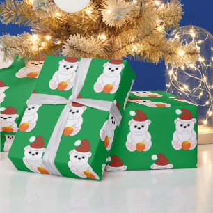 Polar bear Christmas Santa hat cute pattern green Wrapping Paper