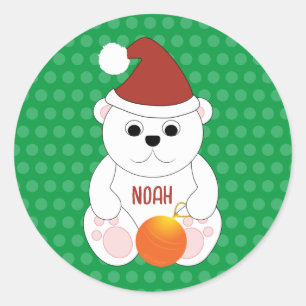 Polar bear Christmas Santa hat Personalize Classic Round Sticker