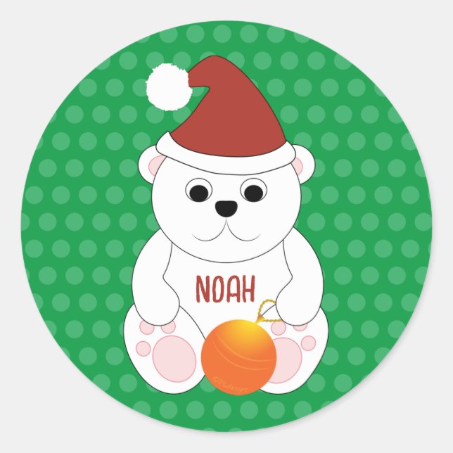 Polar bear Christmas Santa hat Personalize Classic Round Sticker (Front)
