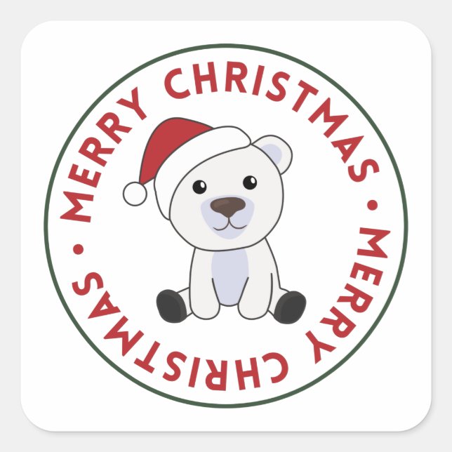 Polar Bear Christmas Snow Winter Animals Polar Squ Square Sticker (Front)