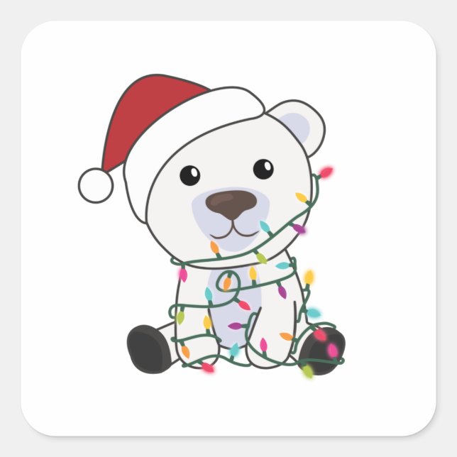 Polar Bear Christmas Snow Winter Animals Polar Square Sticker (Front)