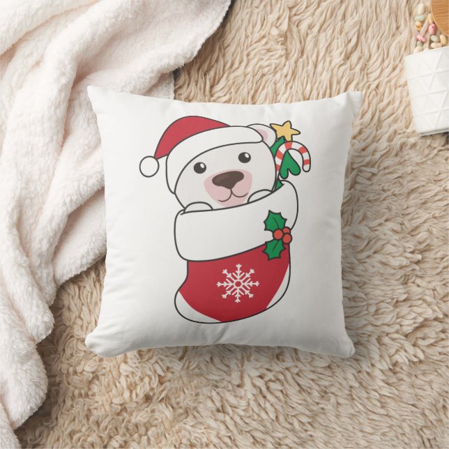 Polar Bear Christmas Snow Winter Animals Polar Throw Pillow (Blanket)