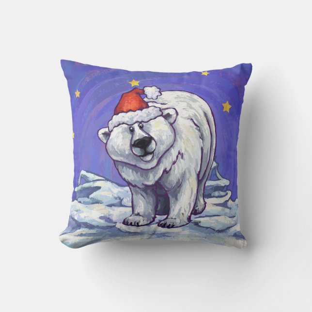 Polar Bear Christmas Throw Pillow (Front)