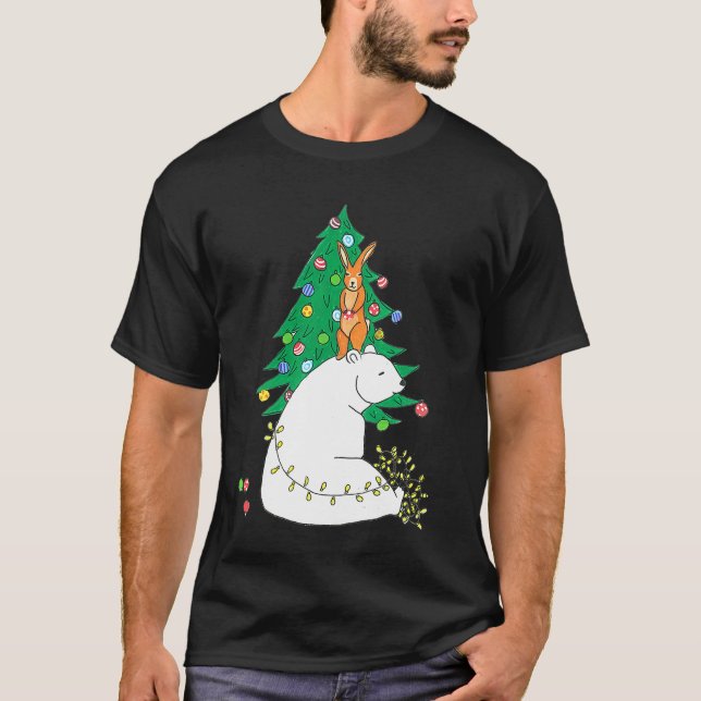 Polar Bear Christmas Tree Cute Happy Animals Fun T-Shirt (Front)