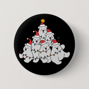 Polar Bear Christmas Tree Funny Animal Bears 2 Inch Round Button