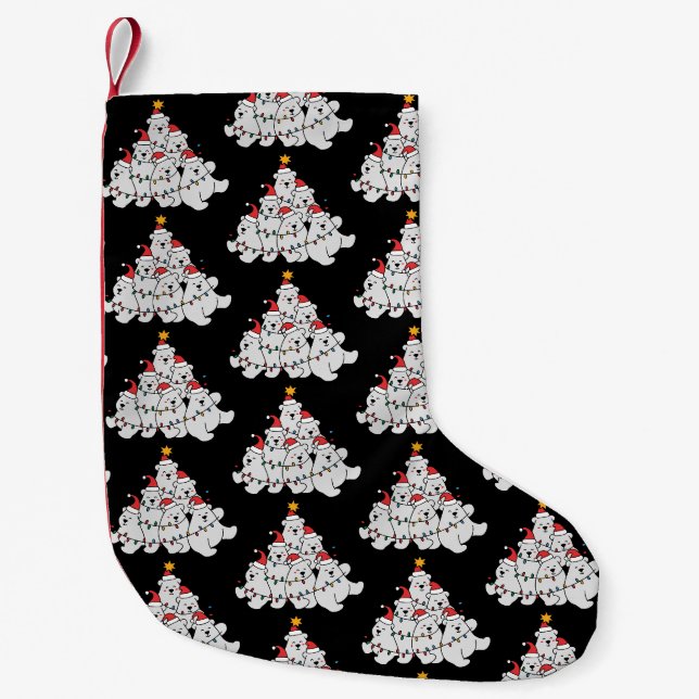 Polar Bear Christmas Tree Funny Animal Bears Small Christmas Stocking (Front)