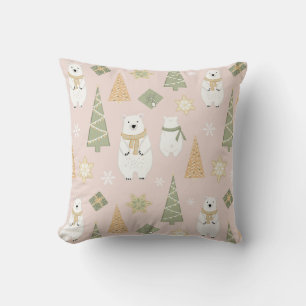 Polar Bear Christmas Trees and Cookies Rose Throw Pillow