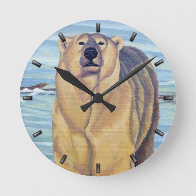 Polar Bear Clock Bear Art Wall Clocks Bear Decor (Front)