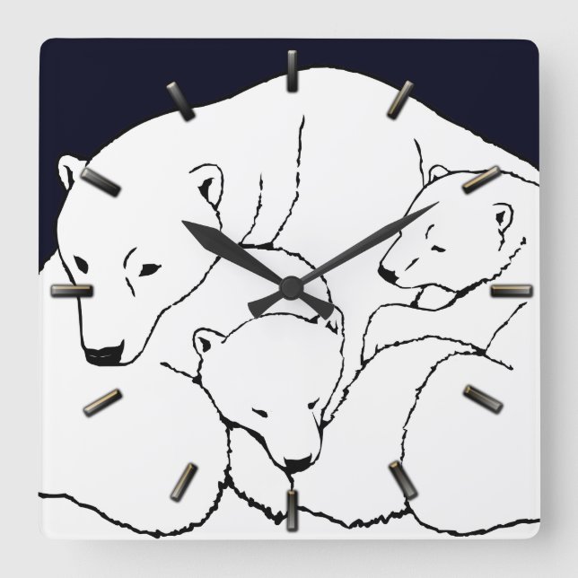 Polar Bear Clock Cool Cubs Bear Art Wall Clock (Front)