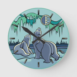 Polar Bear Clock Cool Native Bear Art Wall Clock