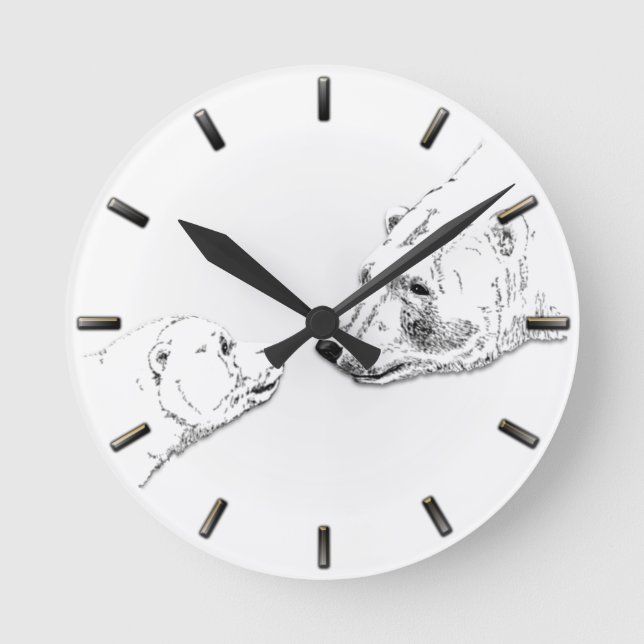 Polar Bear Clock Mother & Cub Bear Art Wall Clock (Front)