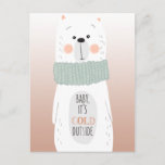 Polar bear - Cold outside - Fun Christmas Holiday Postcard<br><div class="desc">NewParkLane - Cute Christmas postcard,  with polar bear and fun,  romantic quote: 'Baby it's cold outside' in modern,  handwritten typography,  against a warm orange glow background.</div>