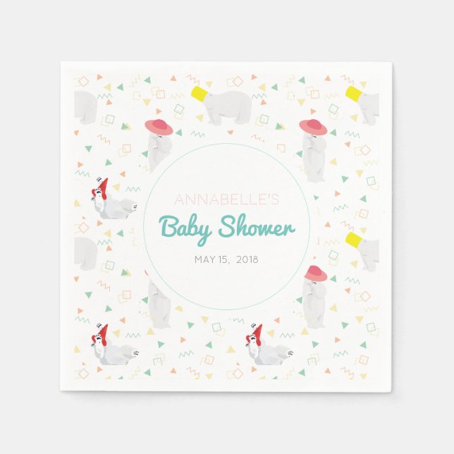 Polar Bear Coloful '80s Baby Shower Paper Napkins (Front)