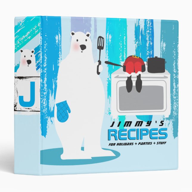 Polar bear cooking santa personalized recipe binder (Front/Spine)