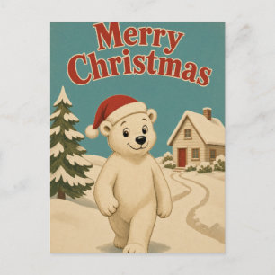 Polar Bear Cottage Path Animal Christmas Postcard