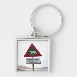 Polar bear crossing sign keychain