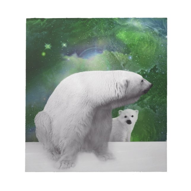 Polar Bear, cub and Northern Lights aurora Notepad (Front)