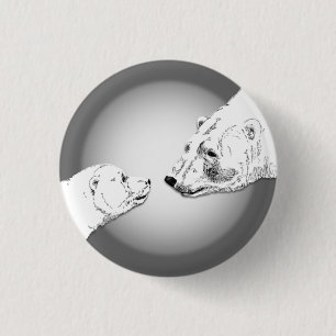 Polar Bear & Cub Button Pin Wildlife Art Button