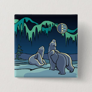 Polar Bear & Cub Button / Pin Wildlife Art Button