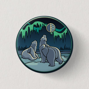 Polar Bear & Cub Button / Pin Wildlife Art Button