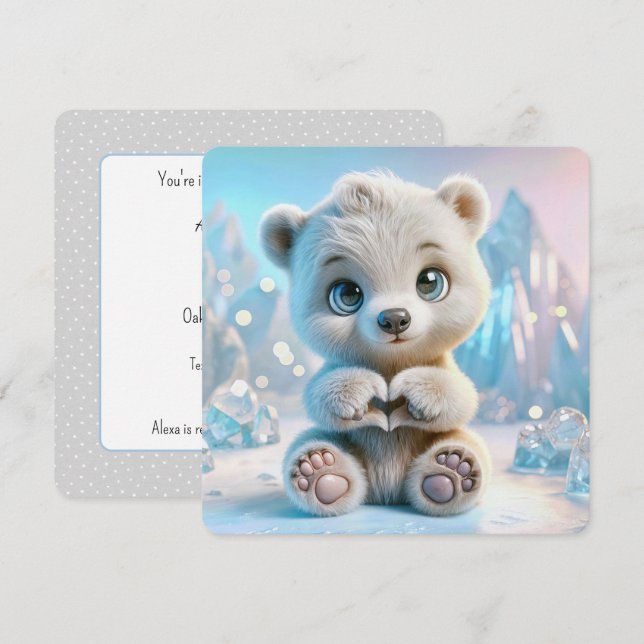 Polar Bear Cub Heart Paws Invitation (Front/Back)
