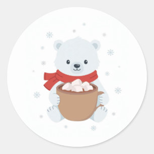 Polar Bear Cub Hot Cocoa Scarf Classic Round Sticker