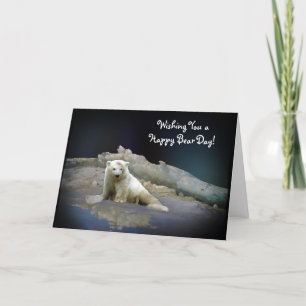 Polar Bear Cub on Ice & Aurora Birthday Card