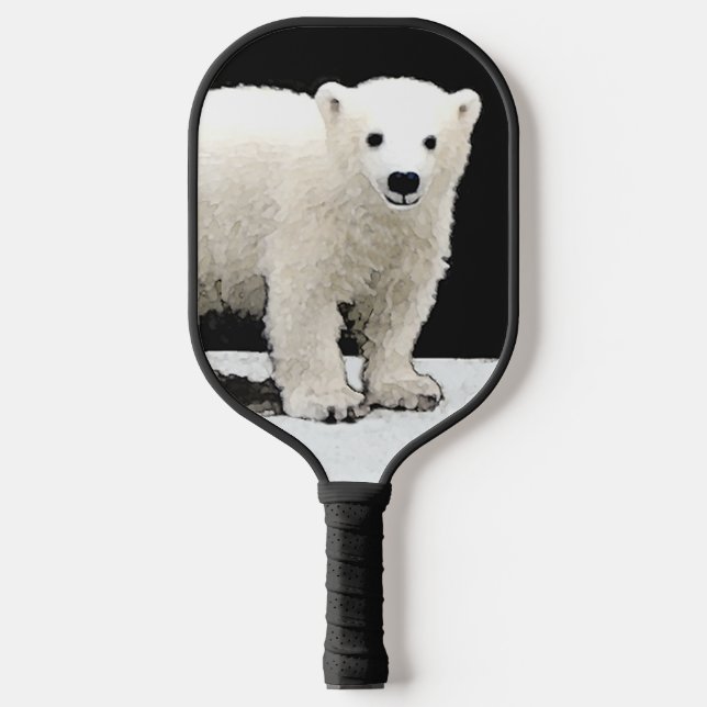 Polar Bear Cub Painting - Oiginal Wildlife Art Pickleball Paddle (Front)