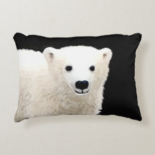 Polar Bear Cub Painting - Original Wildlife Art Accent Pillow