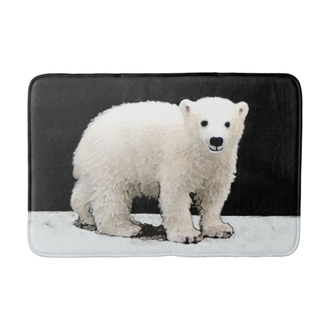 Polar Bear Cub Painting - Original Wildlife Art Bath Mat (Front)