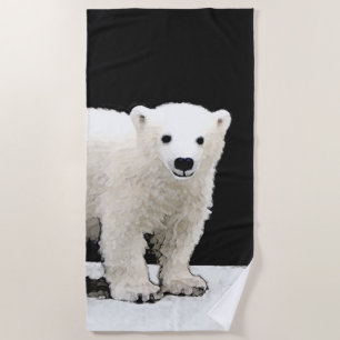 Polar Bear Cub Painting - Original Wildlife Art Beach Towel