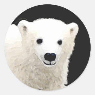 Polar Bear Cub Painting - Original Wildlife Art Classic Round Sticker