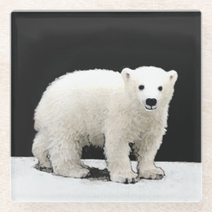 Polar Bear Cub Painting - Original Wildlife Art Glass Coaster