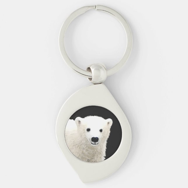 Polar Bear Cub Painting - Original Wildlife Art Keychain (Front)