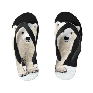 Polar Bear Cub Painting - Original Wildlife Art Kid's Flip Flops