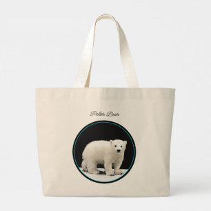 Polar Bear Cub Painting Original Wildlife Art Large Tote Bag
