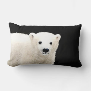 Polar Bear Cub Painting - Original Wildlife Art Lumbar Pillow