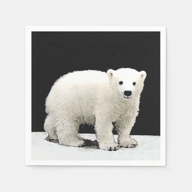Polar Bear Cub Painting - Original Wildlife Art Napkin (Front)