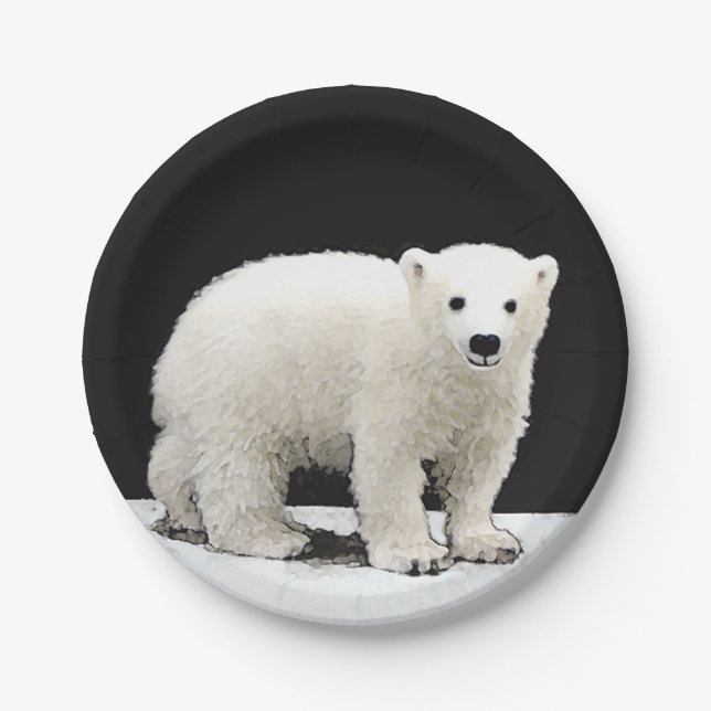 Polar Bear Cub Painting - Original Wildlife Art Paper Plate (Front)