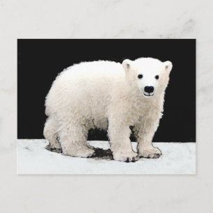 Polar Bear Cub Painting - Original Wildlife Art Postcard