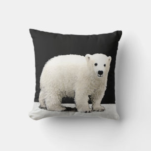 Polar Bear Cub Painting - Original Wildlife Art Throw Pillow