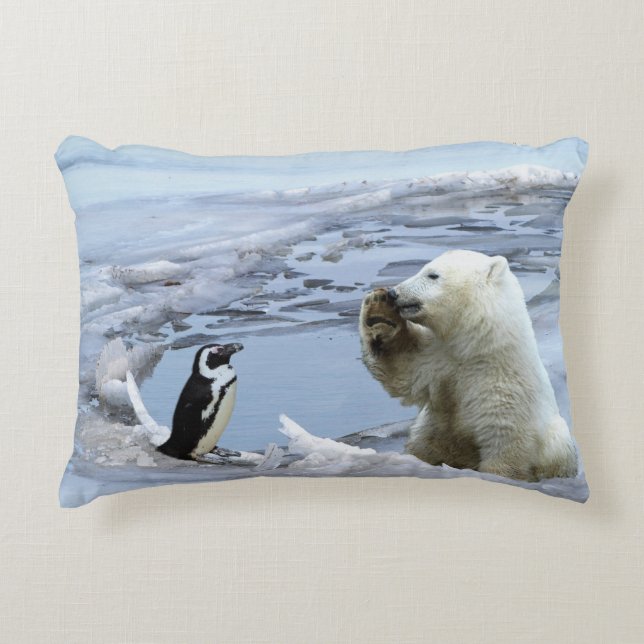 Polar Bear Cub & Penguin Best Friends  Accent Pillow (Front)