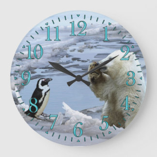 Polar Bear Cub & Penguin Best Friends Horloge mura