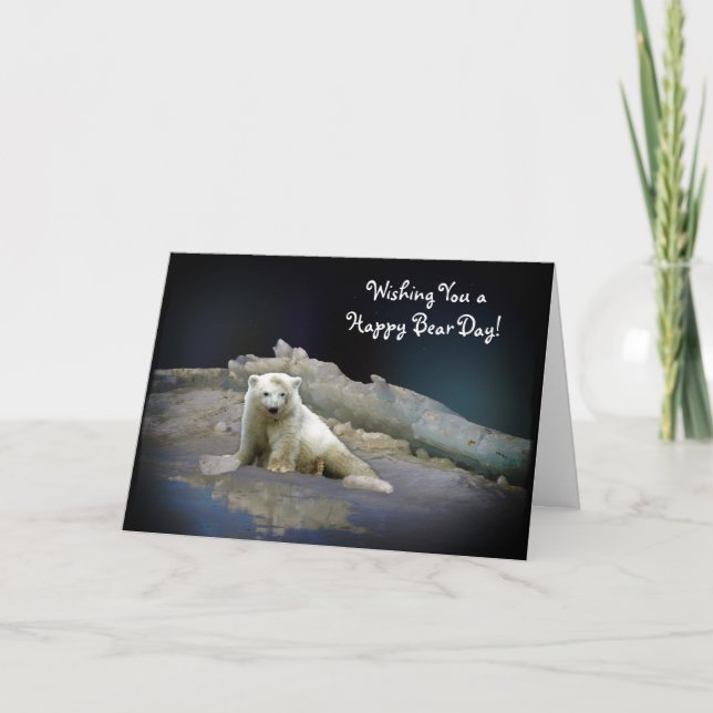 Polar Bear Cub sur Ice & Aurora Carte d'anniversai (Devant)